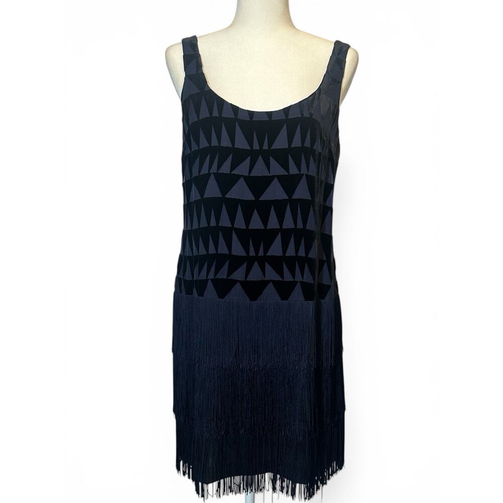 1920s Flapper NAVY BLUE/BLACK Geometric Dress